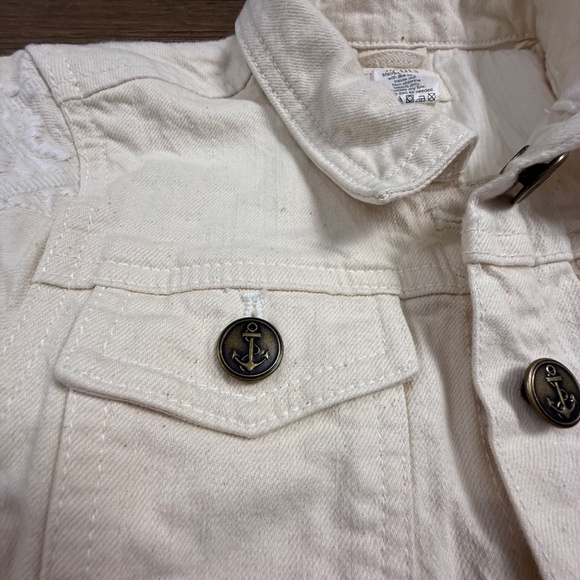 Crewcuts By J. Crew Girls Cream Denim Jean Jacket, Button Front, Embroidered 10 - Picture 7 of 16